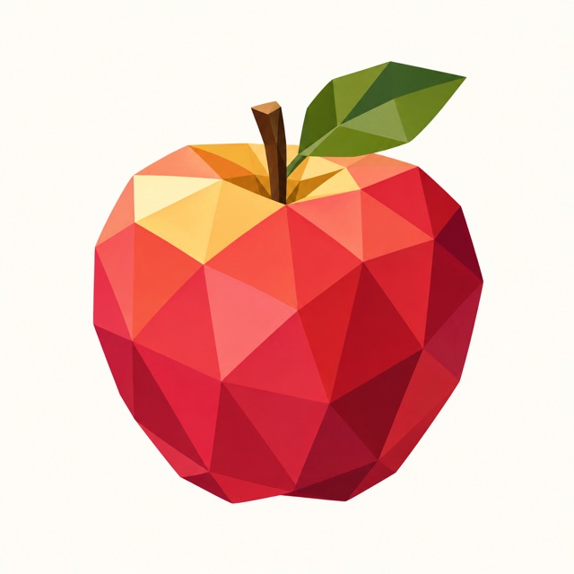An apple rendered in geometric low-poly planes